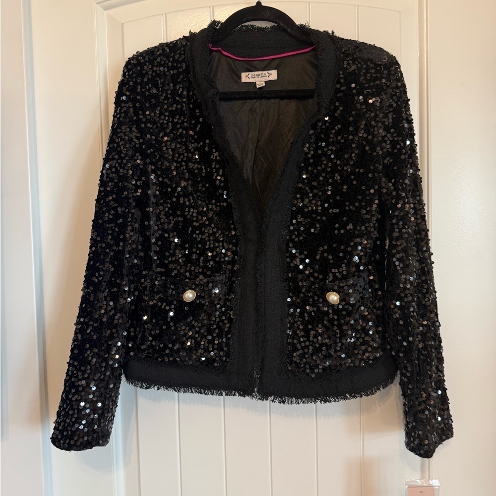 NWT ADORABLE Nanette Lepore black sequin blazer jacket women's S